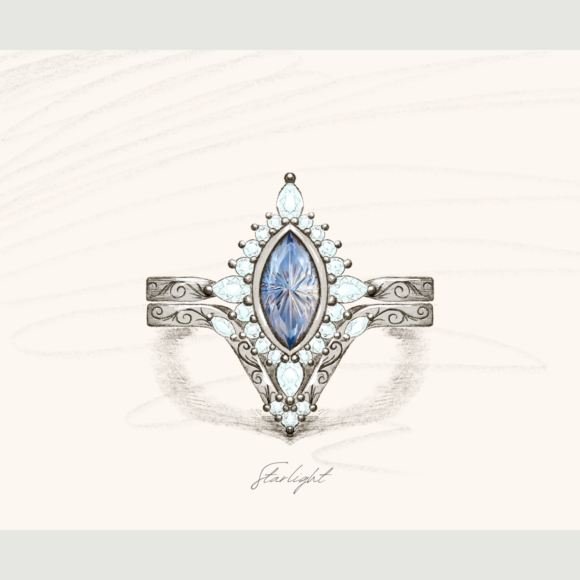 Starlight Lab Sapphire Bridal Set